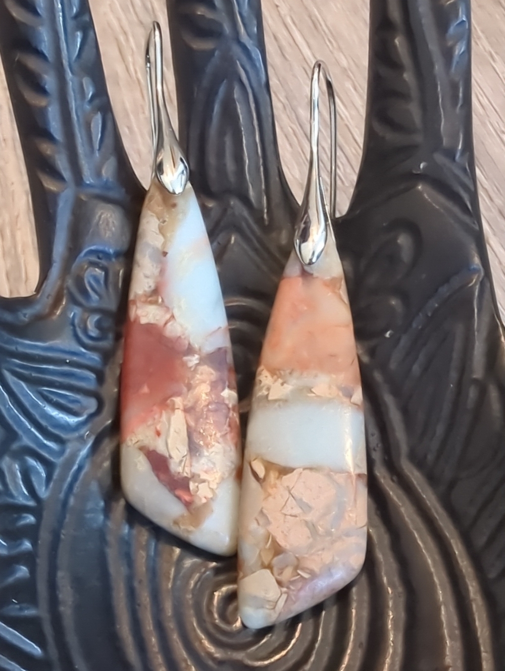 Sea Sediment Jasper Gemstone Slab Silver Tone Earrings